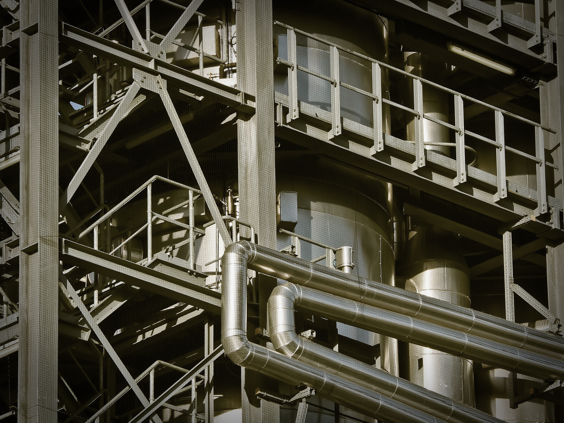 Industrial gas piping and combustion large structure.